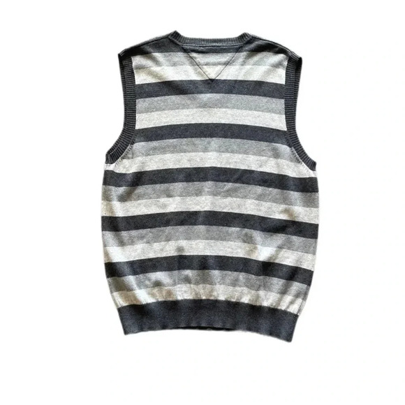 Tommy Hilfiger Wool Blend Gray White Striped Sweater Vest Men’s Large - Picture 2 of 8